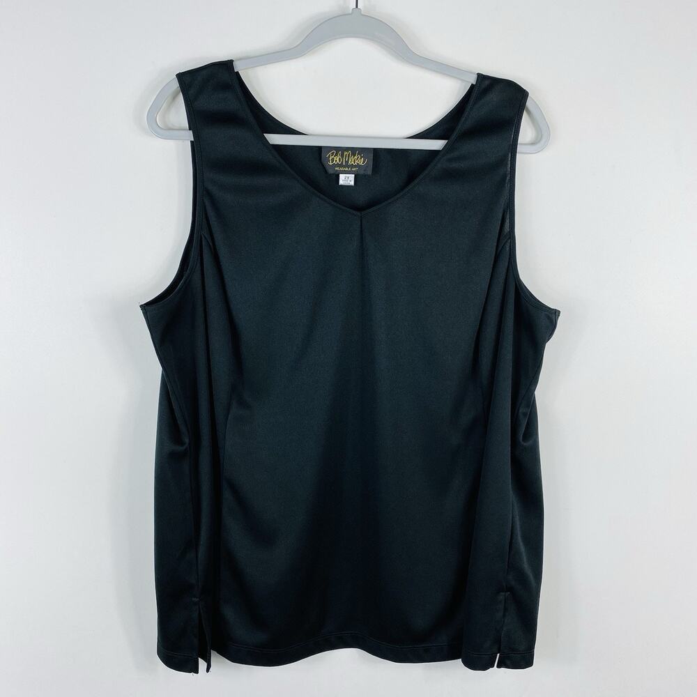 Bob Mackie Tank Top 2X Black V-Neck Sleeveless Shell